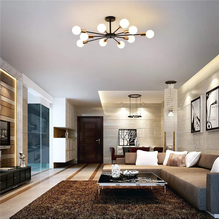 Modern flush mount ceiling light in living room with contemporary home decor and LED lighting