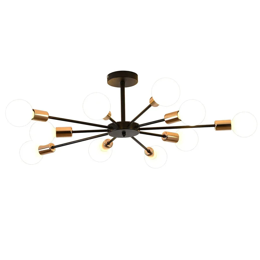 Modern flush mount ceiling light black and gold design with multiple LED bulbs
