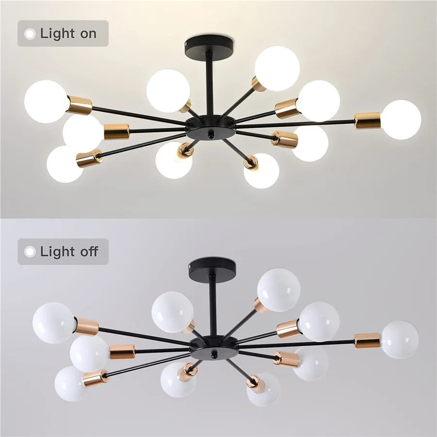 Modern flush mount ceiling light with LED bulbs shown on and off