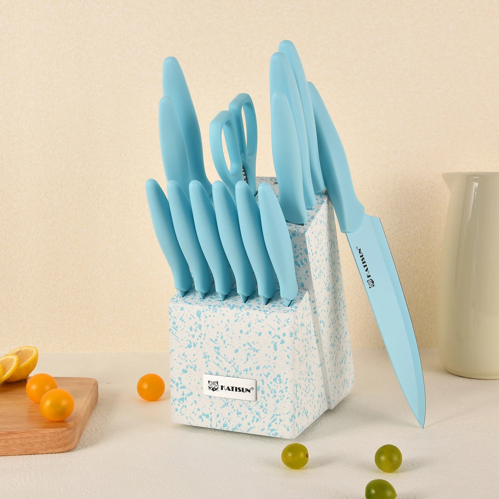 Complete 14-Piece Blue Knife Set for Kitchen Use