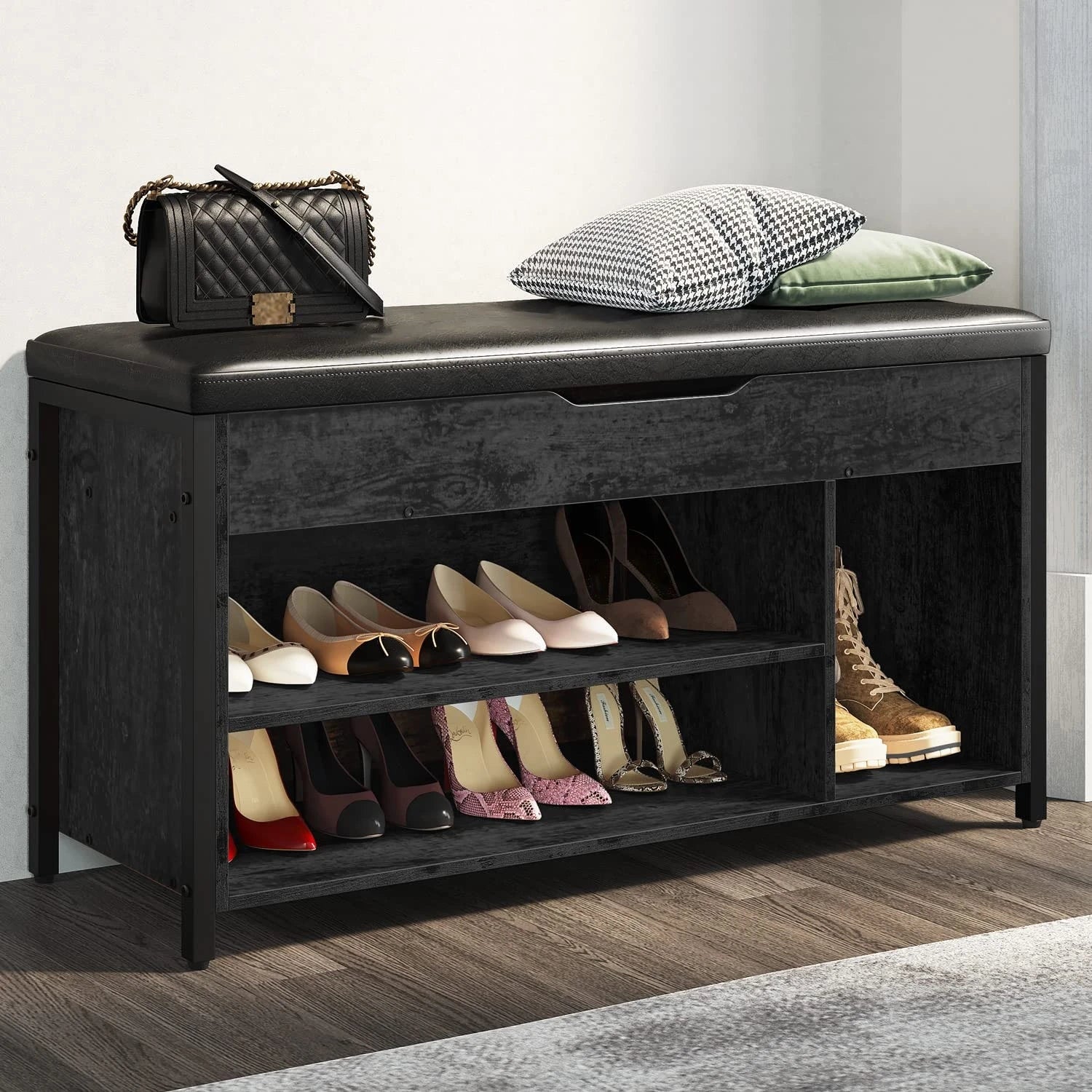Adjustable Shelf Entryway Bench