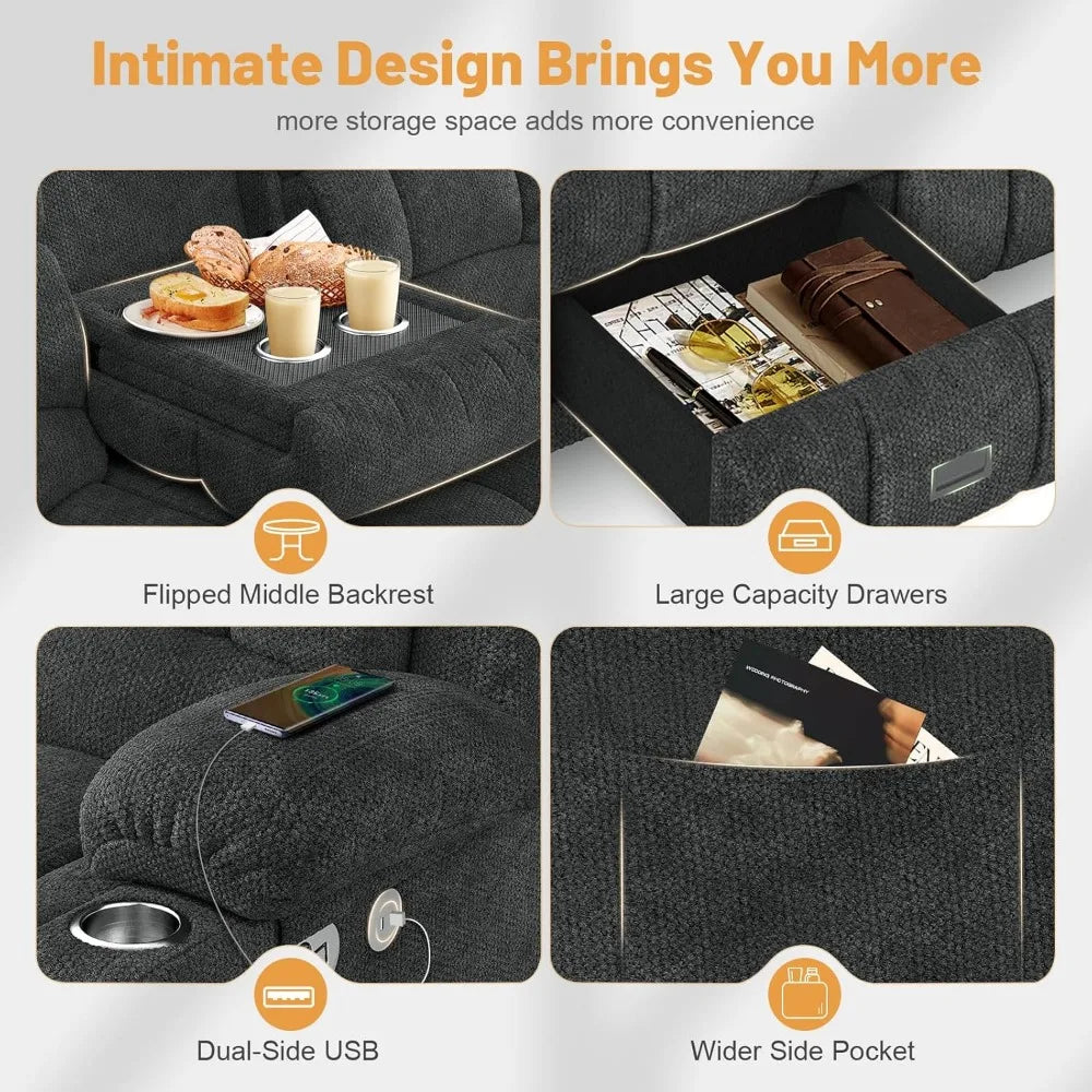 Modern 3 Seat Reclining Sofa for Living Rooms & Lounging