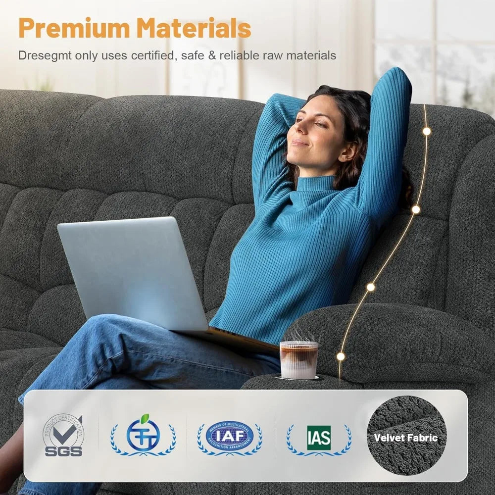 Modern 3 Seat Reclining Sofa for Living Rooms & Lounging