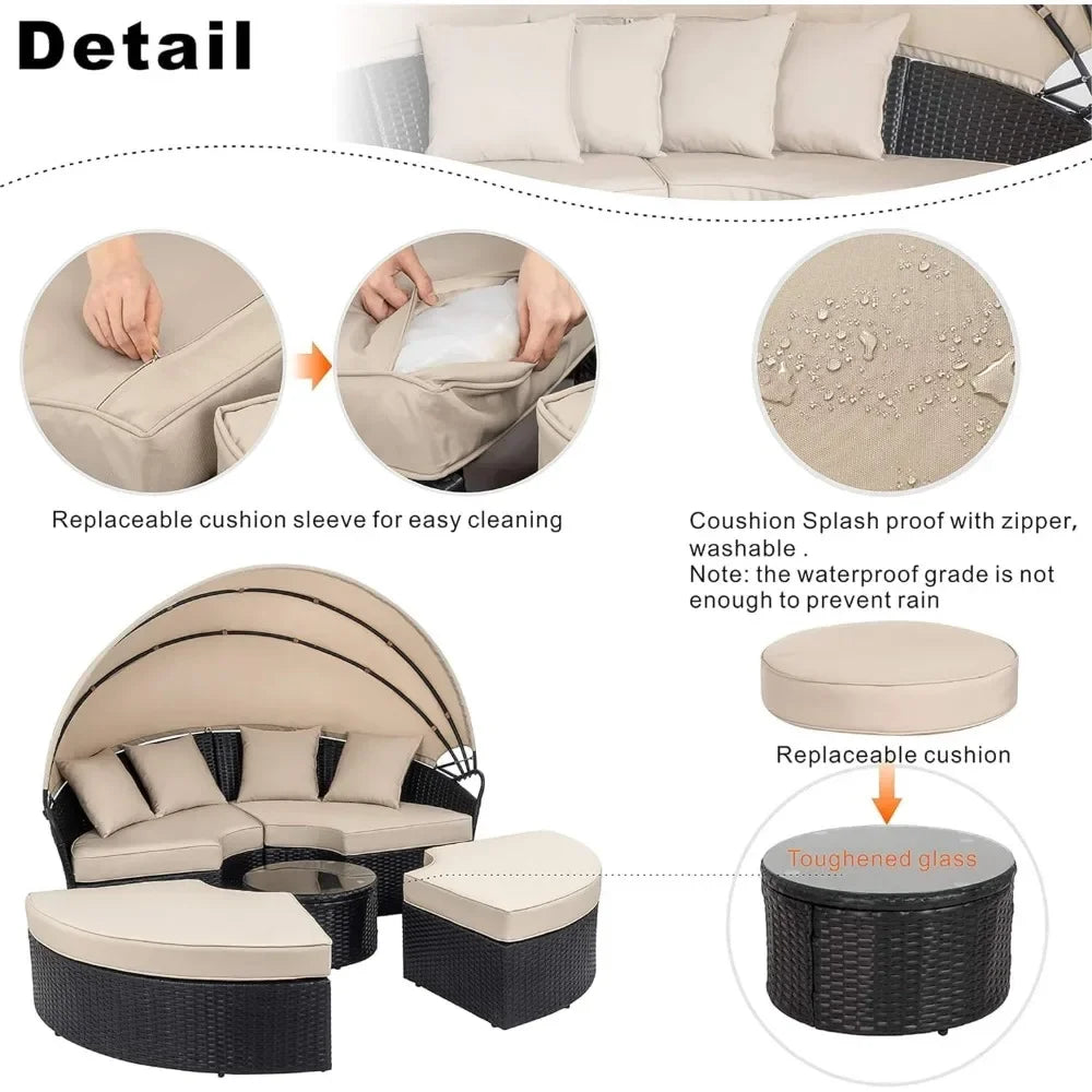 Patio Furniture Round Daybed Retractable Canopy