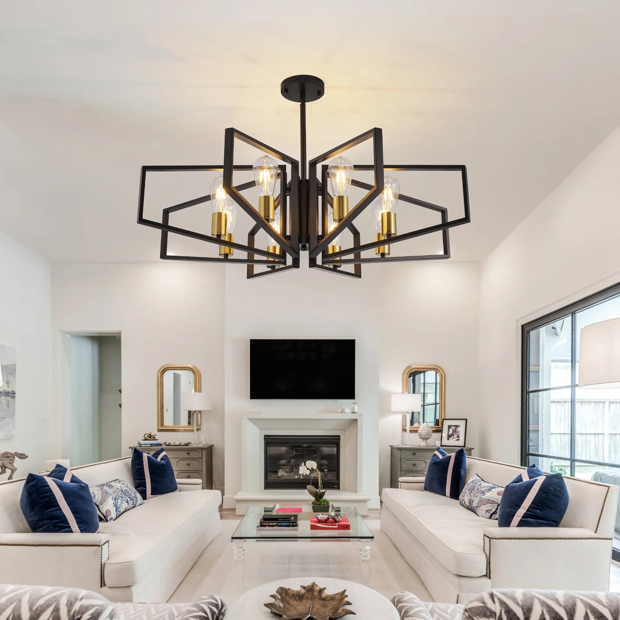 Modern 8-Light Geometric Chandelier for Living Spaces