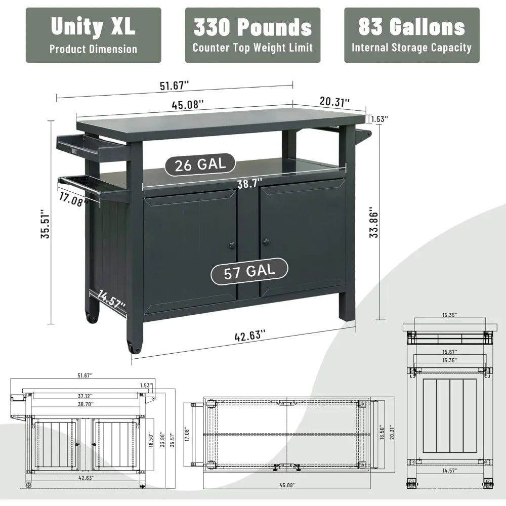 Metal Outdoor Grill Table with Shelves & Prep Space
