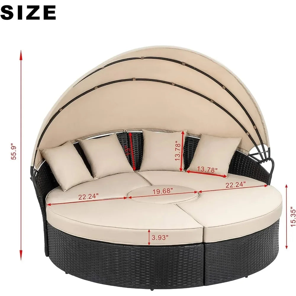 Patio Furniture Round Daybed Retractable Canopy