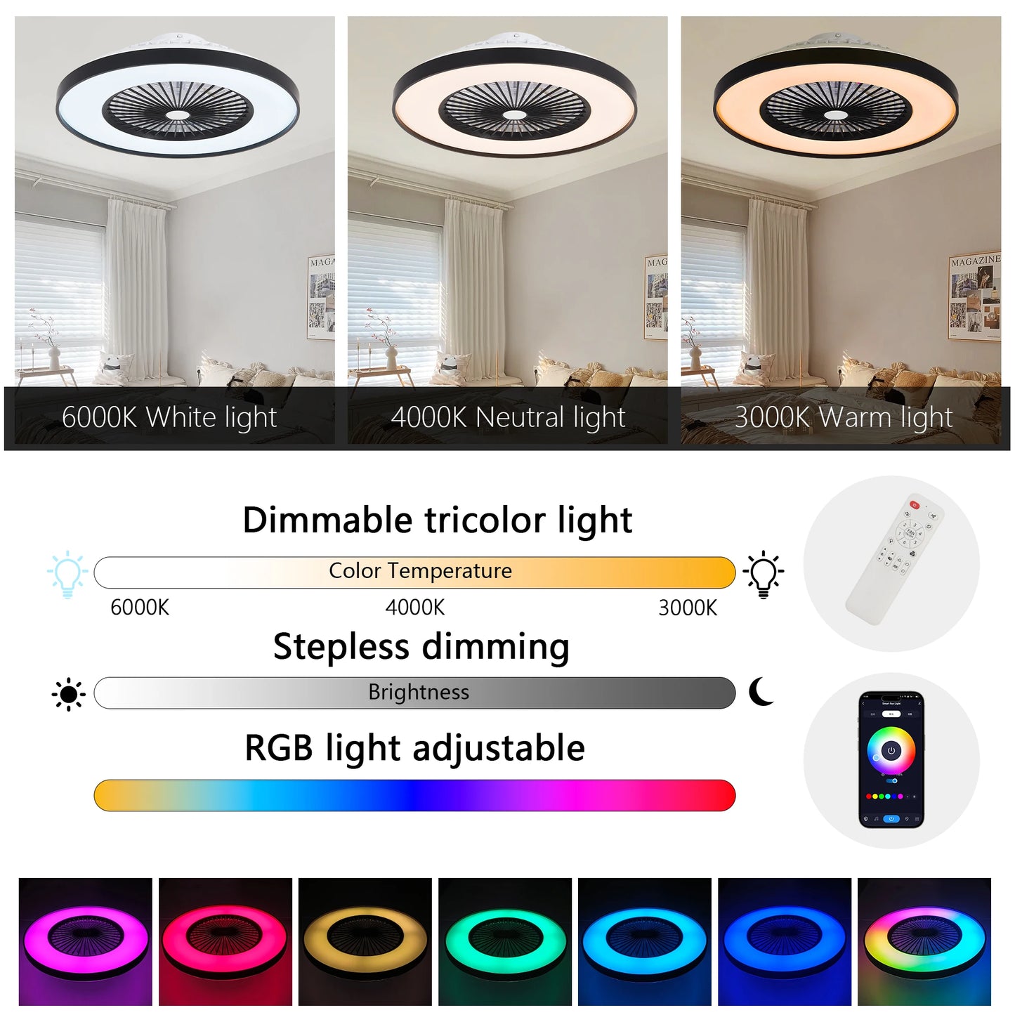 Black Ceiling Fan/LED Light