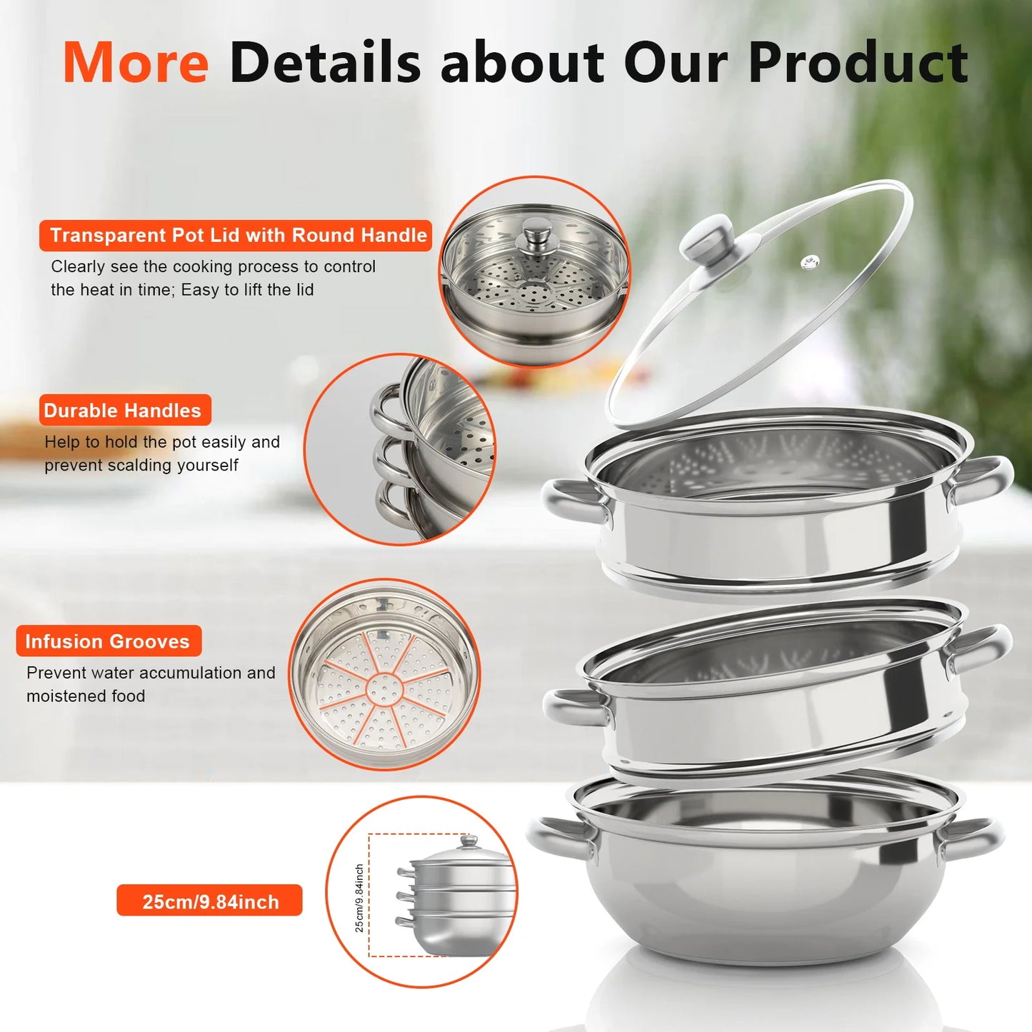 3-Tier Stainless Steel Steamer