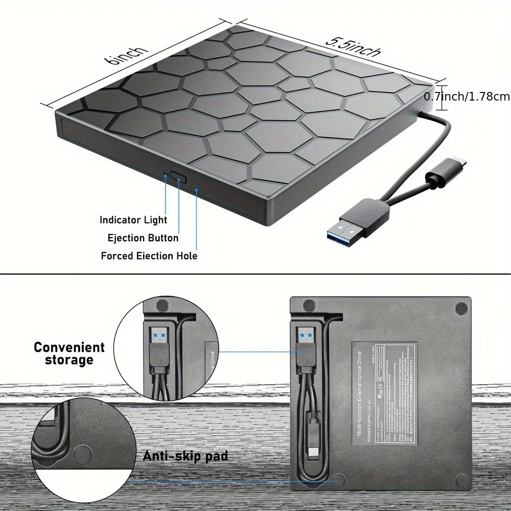 8-In-1 USB Portable CDDVD Reader & Writer for Laptops