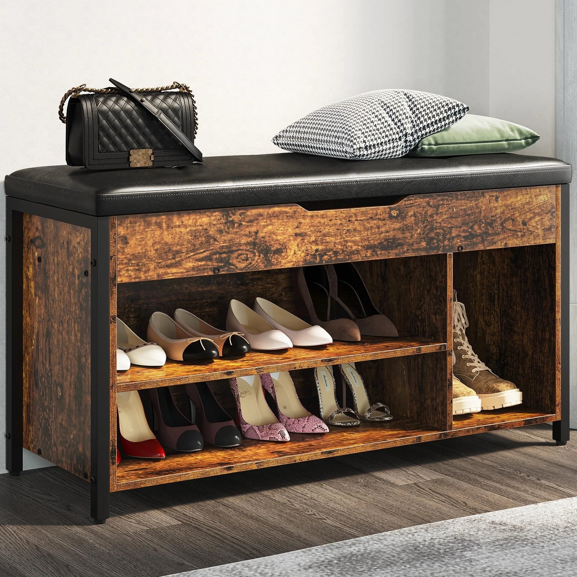 Adjustable Shelf Entryway Bench