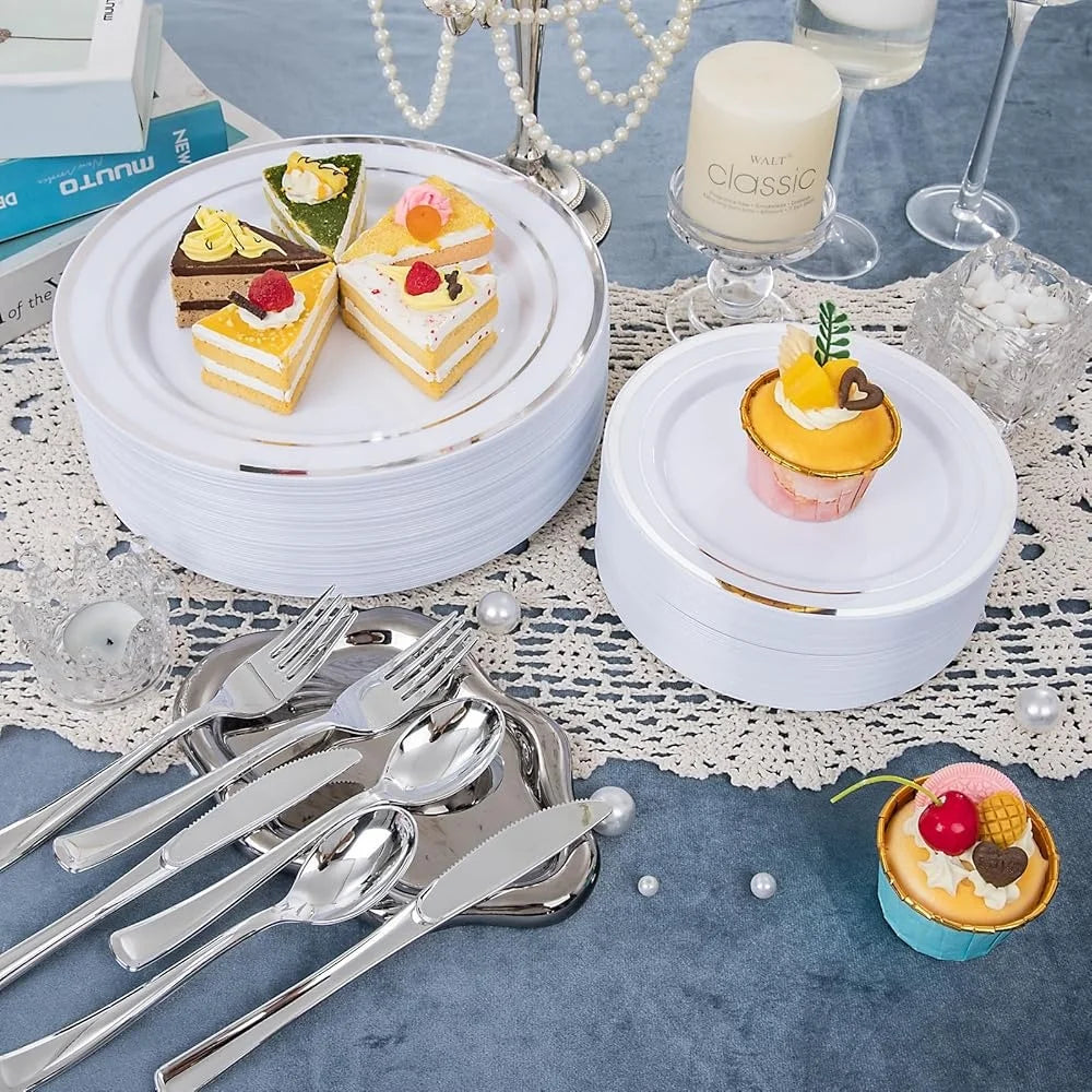 Silver Plastic Dinnerware Set 300 PCS