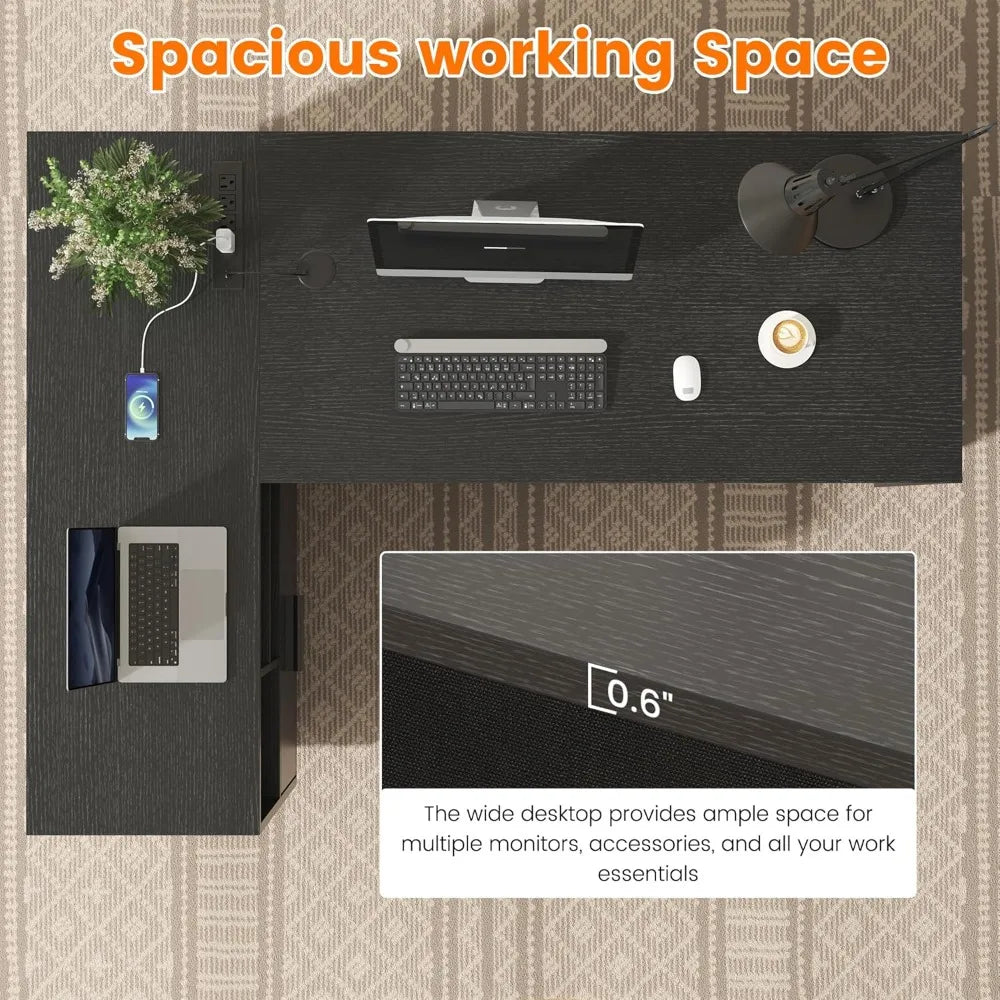 Executive Desk/LED Lights/Charging Station & Storage