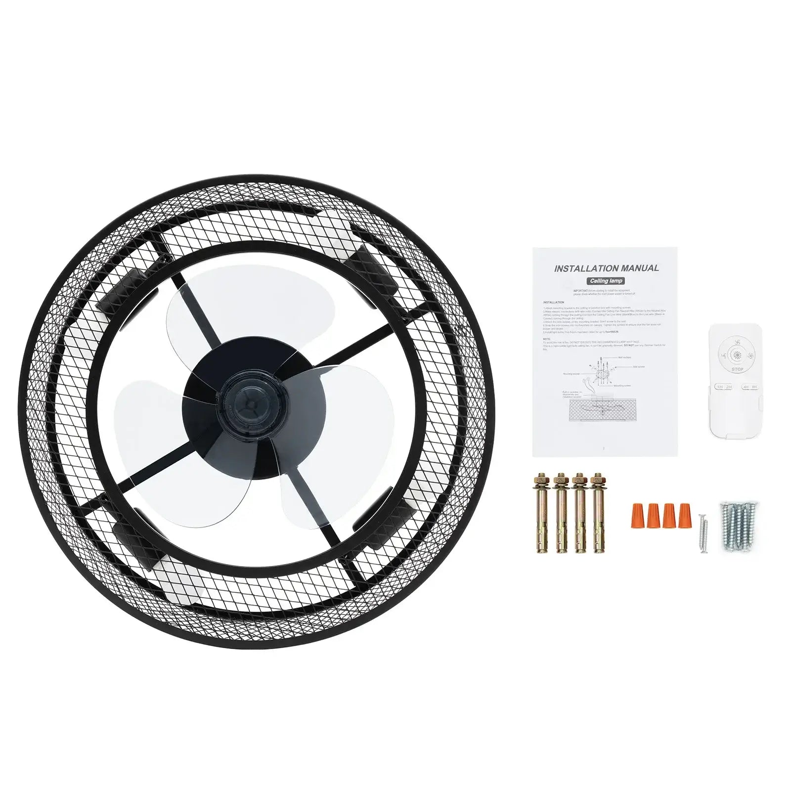 Caged Ceiling Fan with Integrated Light Fixture