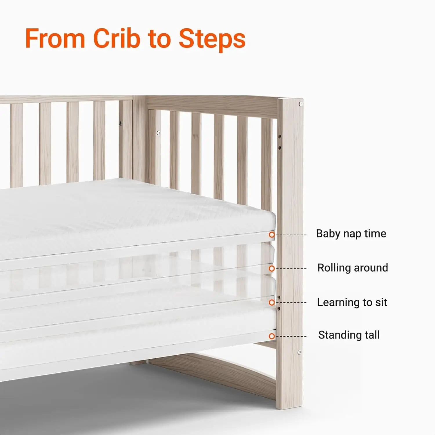 Convertible Baby Crib with Adjustable Mattress & Safety Rail