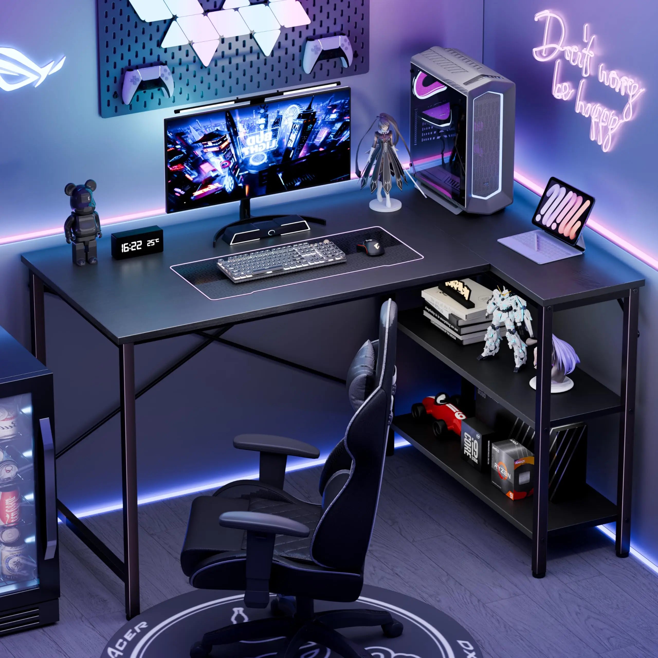 Gaming Desk Reversible Storage Shelves