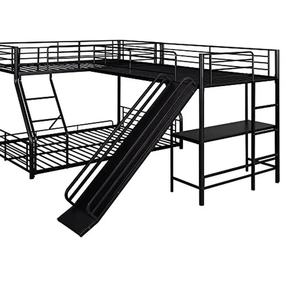 Metal L-Shaped Triple Bunk Bed