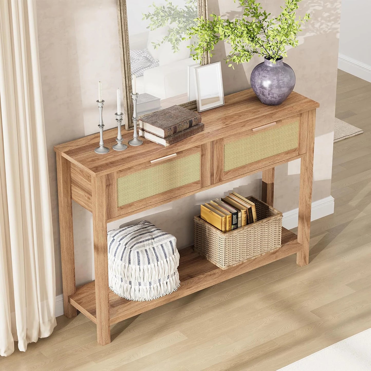 Entryway Table with Rattan Drawers