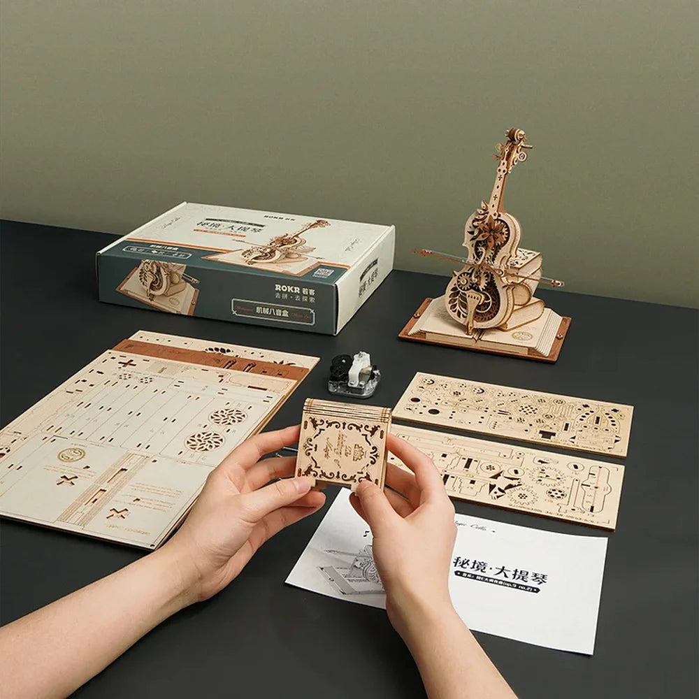 Wooden Music Box Puzzle DIY 3D Mechanical Model Kit