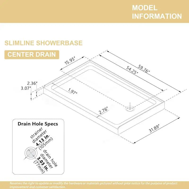 White Shower Base Pan/32" x 60"