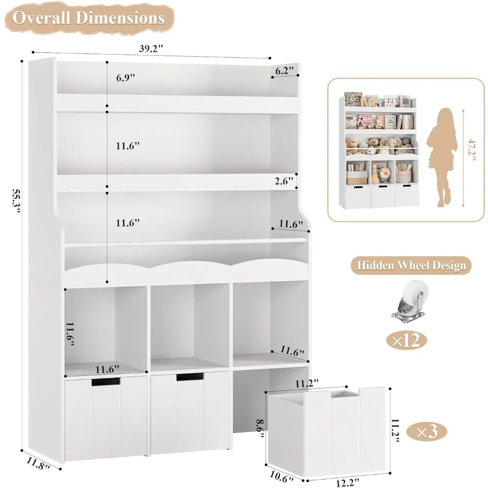 Kids Bookshelf Storage Organizer