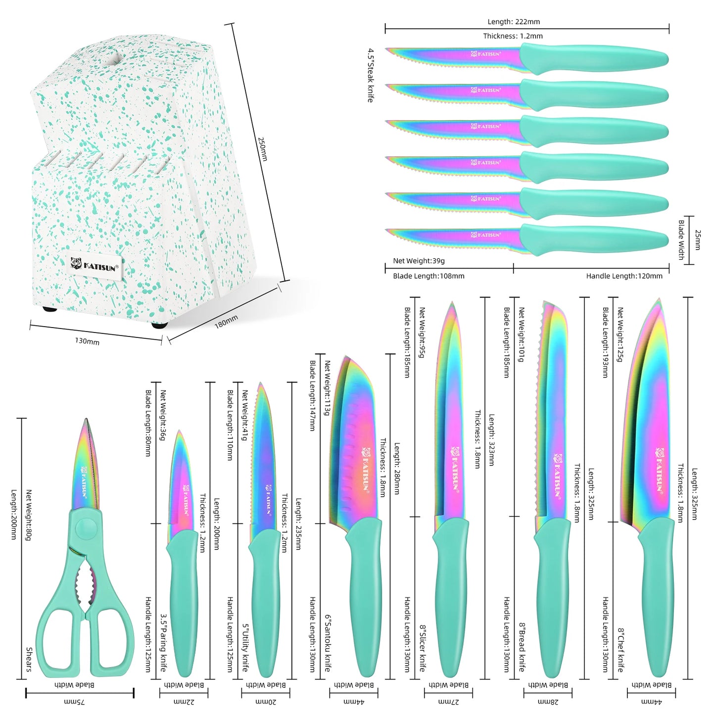 Rainbow Knife Block Set
