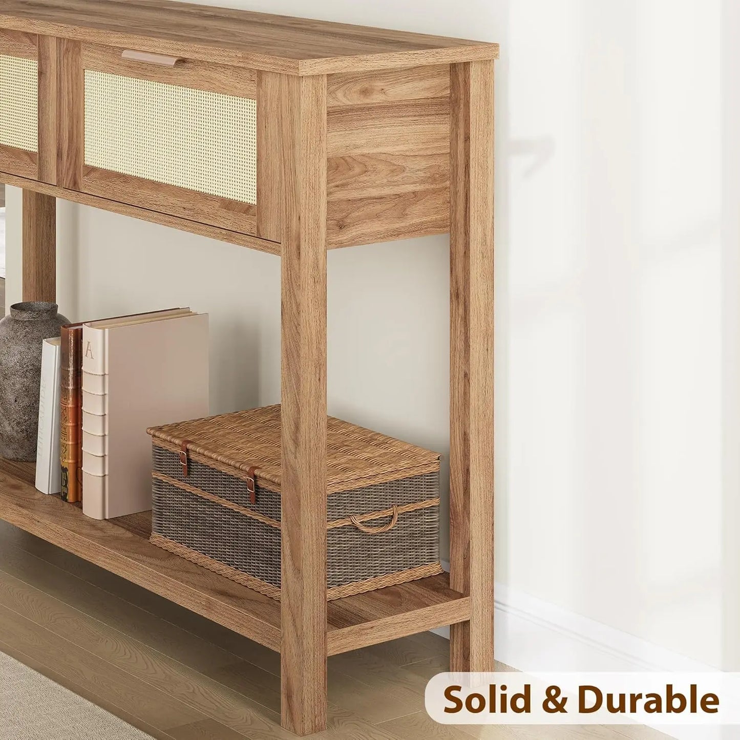 Entryway Table with Rattan Drawers