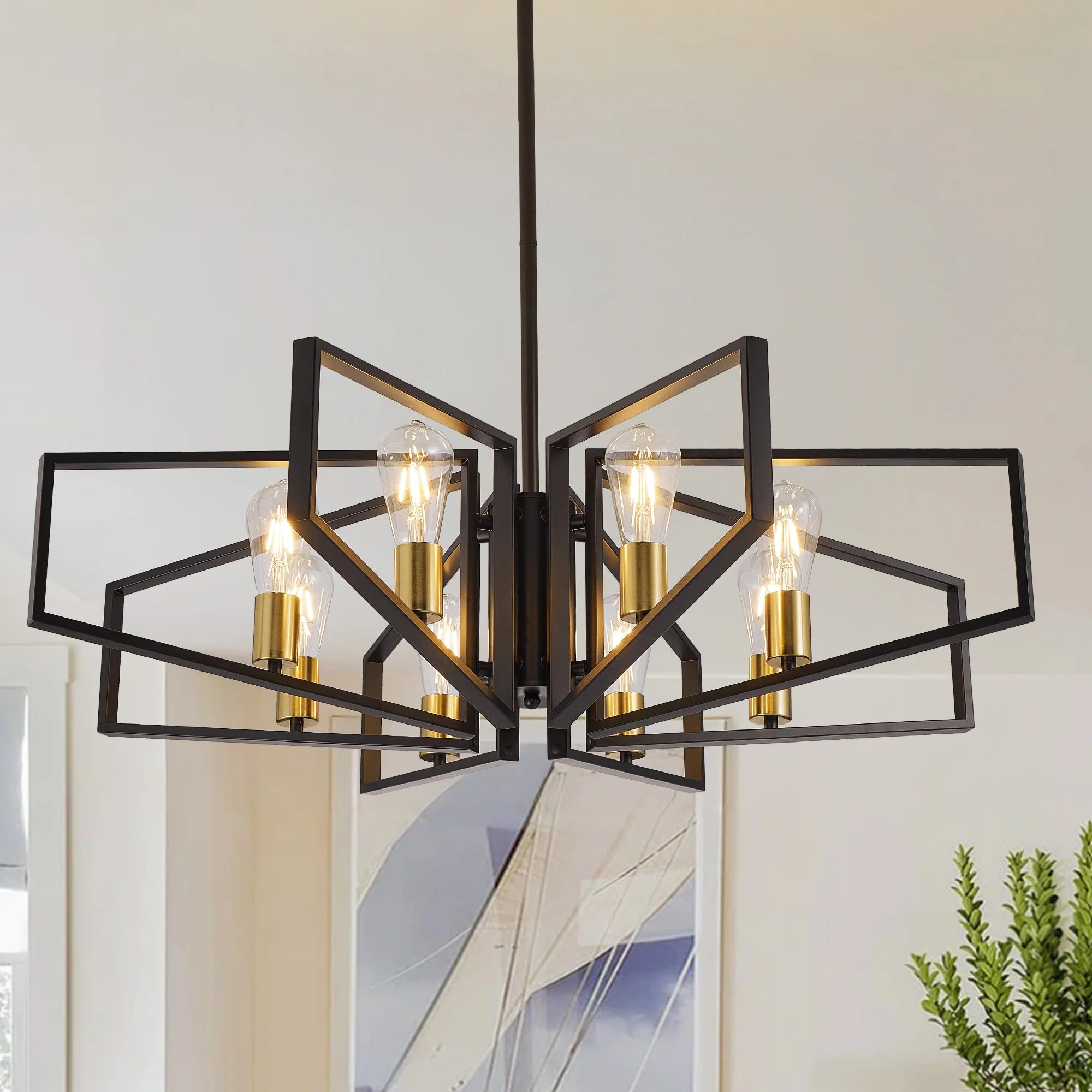 Modern 8-Light Geometric Chandelier for Living Spaces