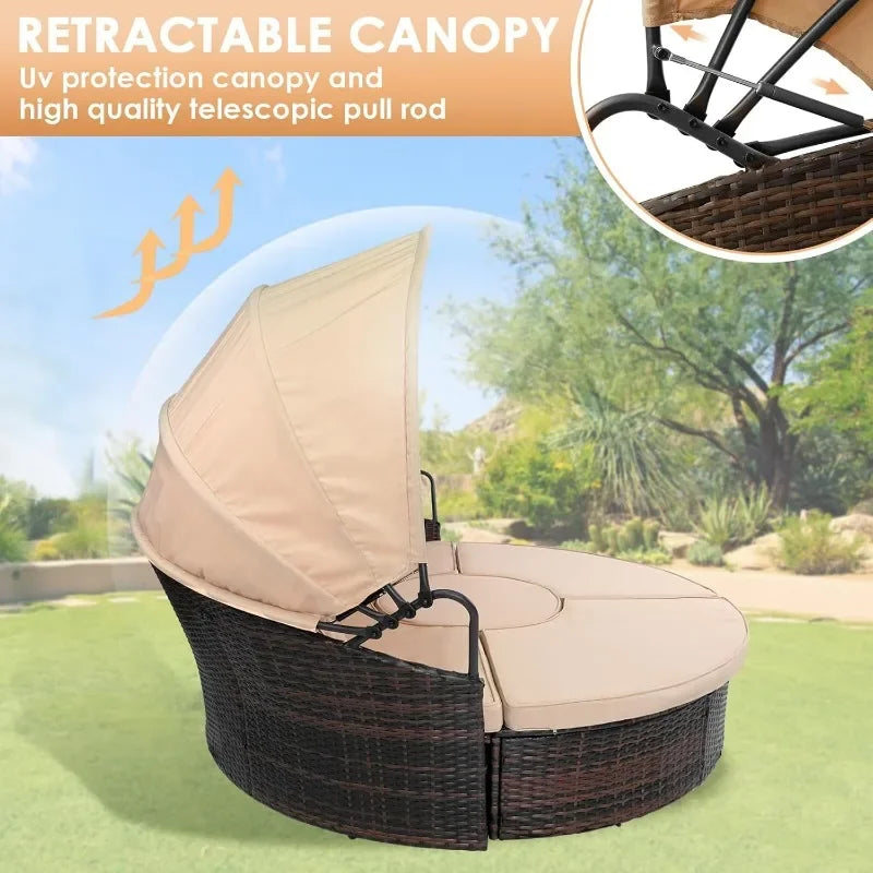 Patio Daybed with Retractable Canopy