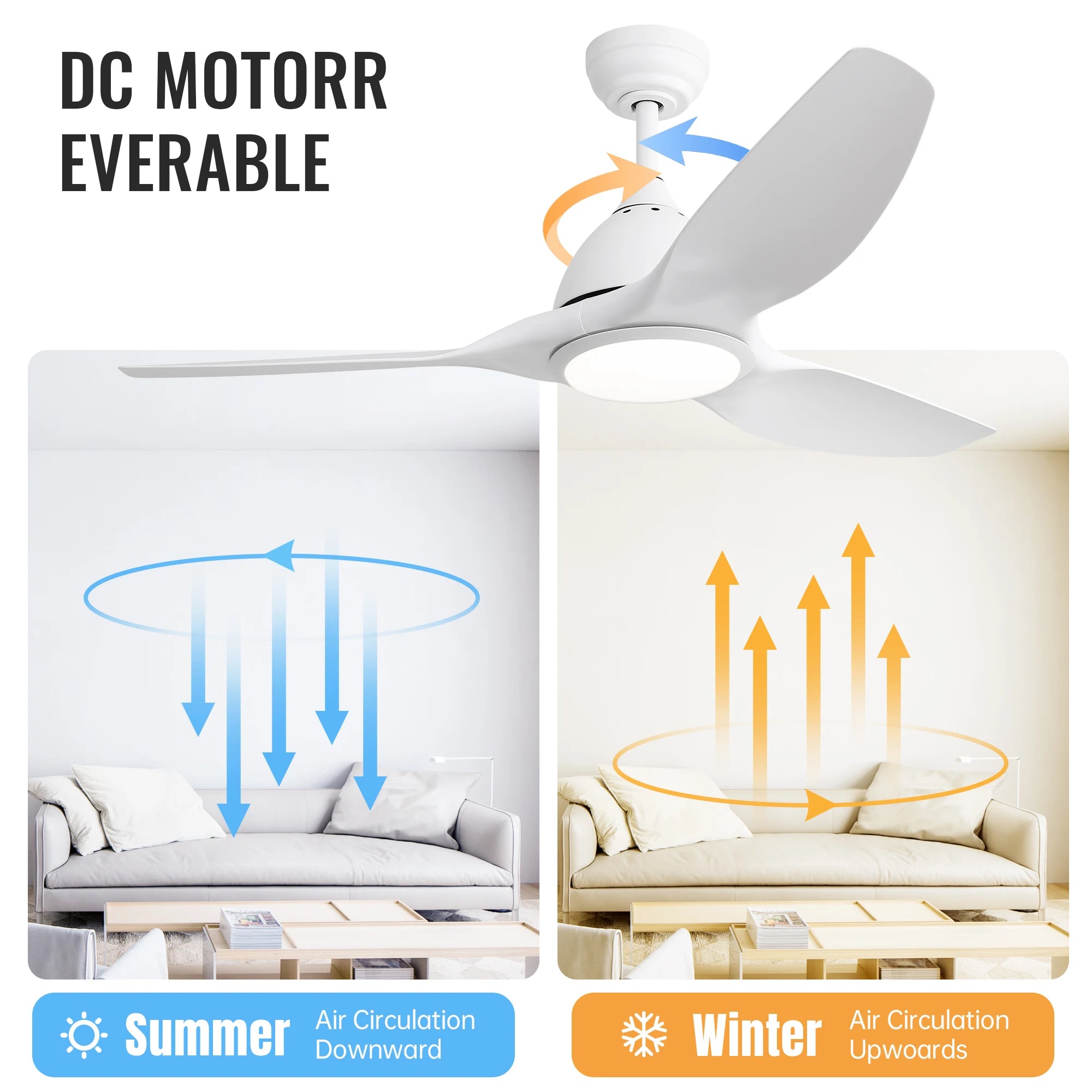 52-Inch Ceiling Fan LED DC Energy Efficient Modern Design