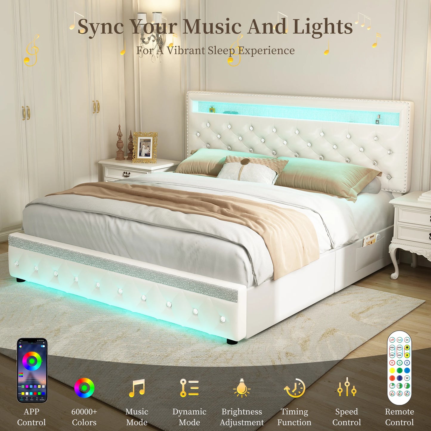 Queen Led Bed Frame with 2 Drawers