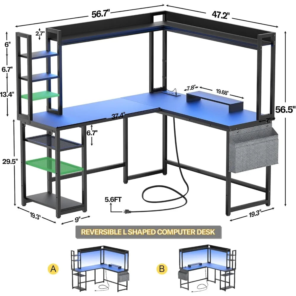 Reversible L-Shaped Gaming Desk