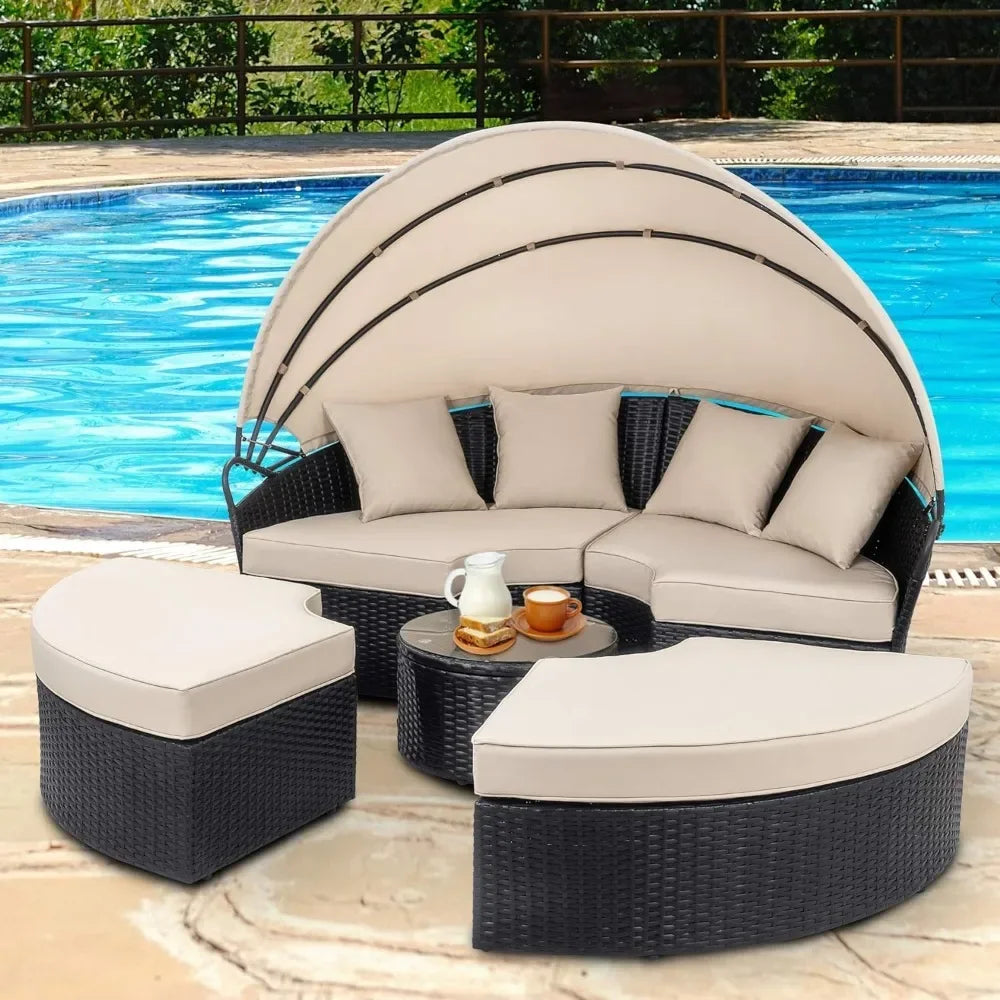 Patio Furniture Round Daybed Retractable Canopy