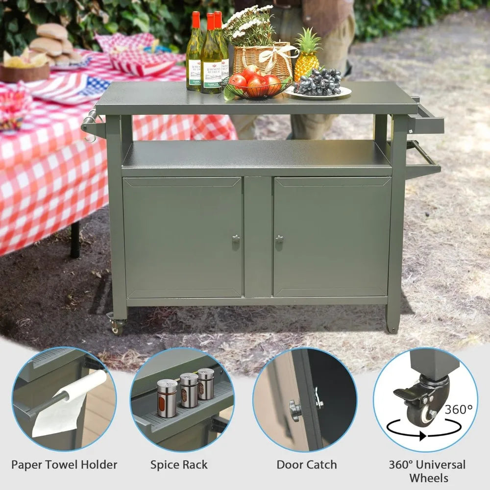 Metal Outdoor Grill Table with Shelves & Prep Space