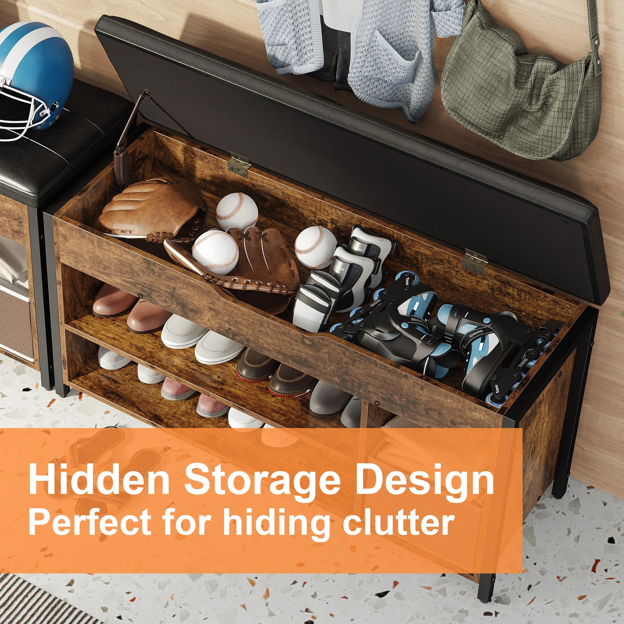 Adjustable Shelf Entryway Bench