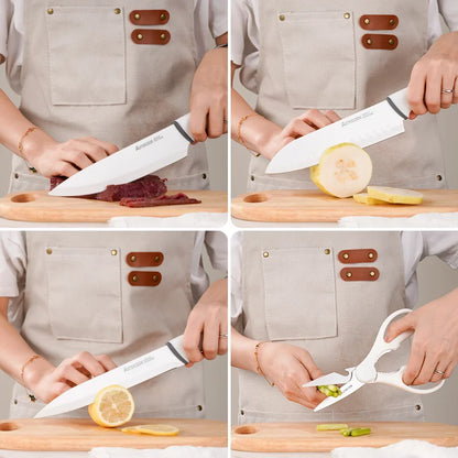 White Knives with Sharpener Block