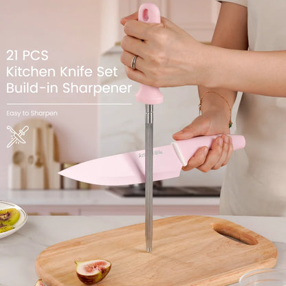 Knife Set with Sharpener Block