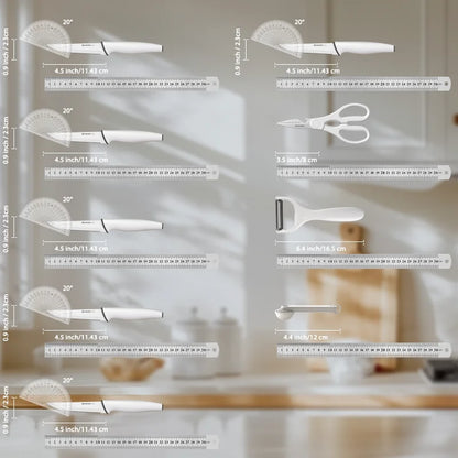 White Knives with Sharpener Block