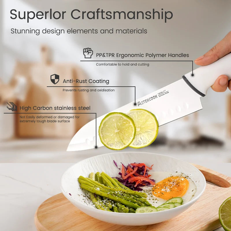 White Knives with Sharpener Block