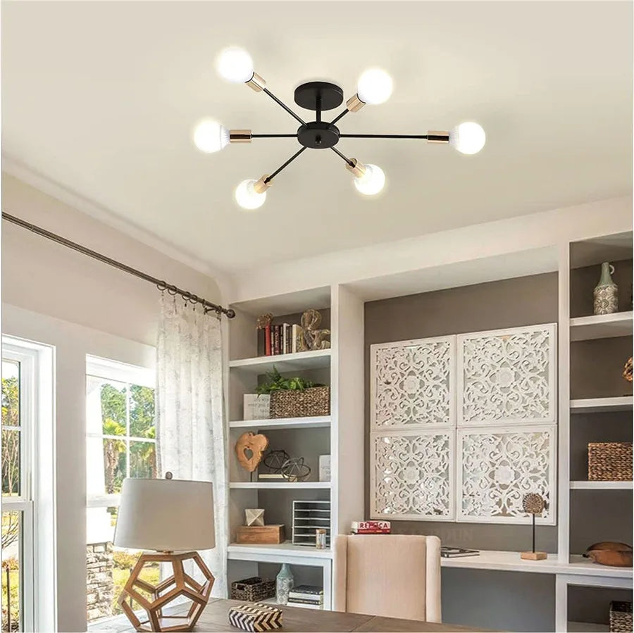 Modern flush mount ceiling light in home office with contemporary decor and LED lighting