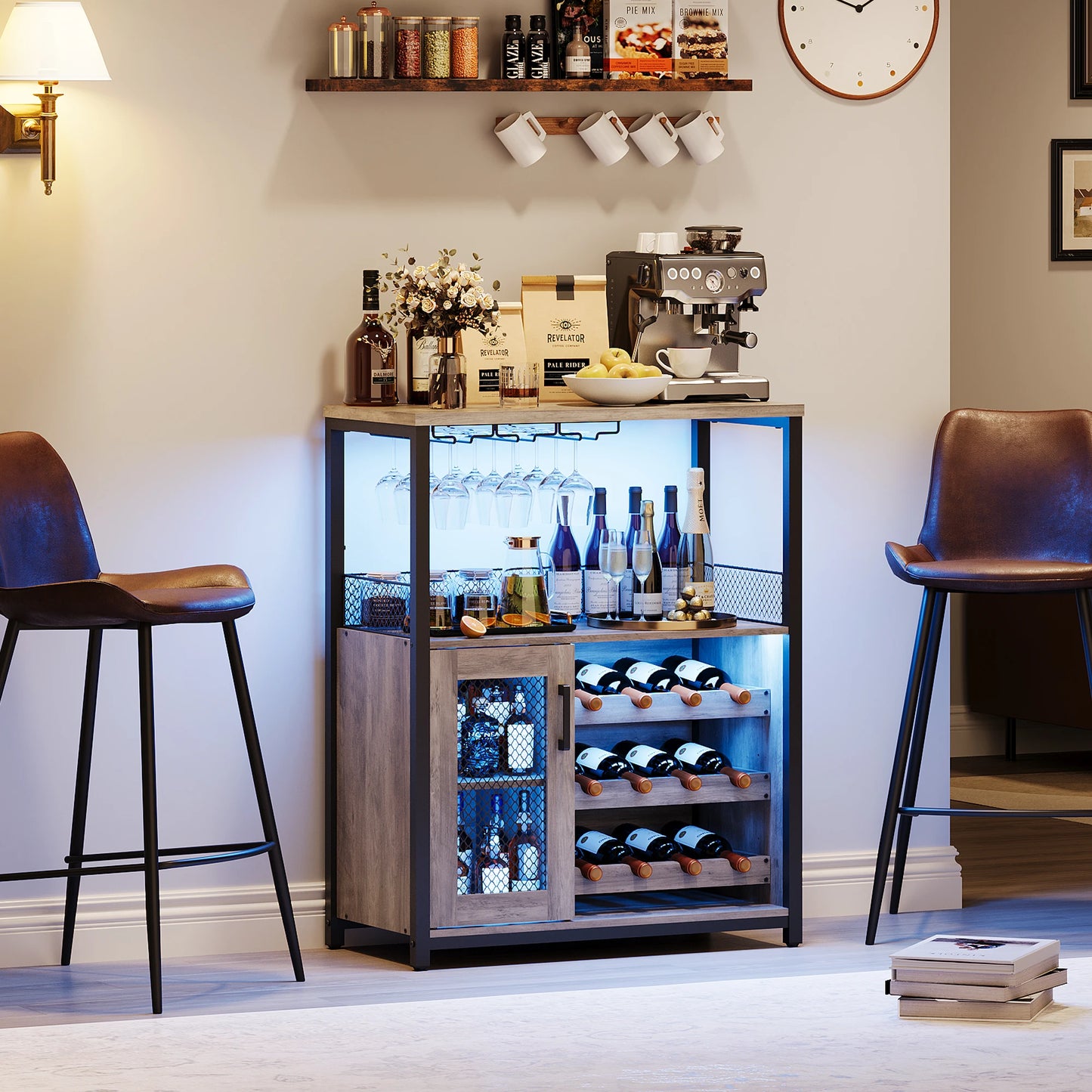 Wine Bar Cabinet with LED Lights