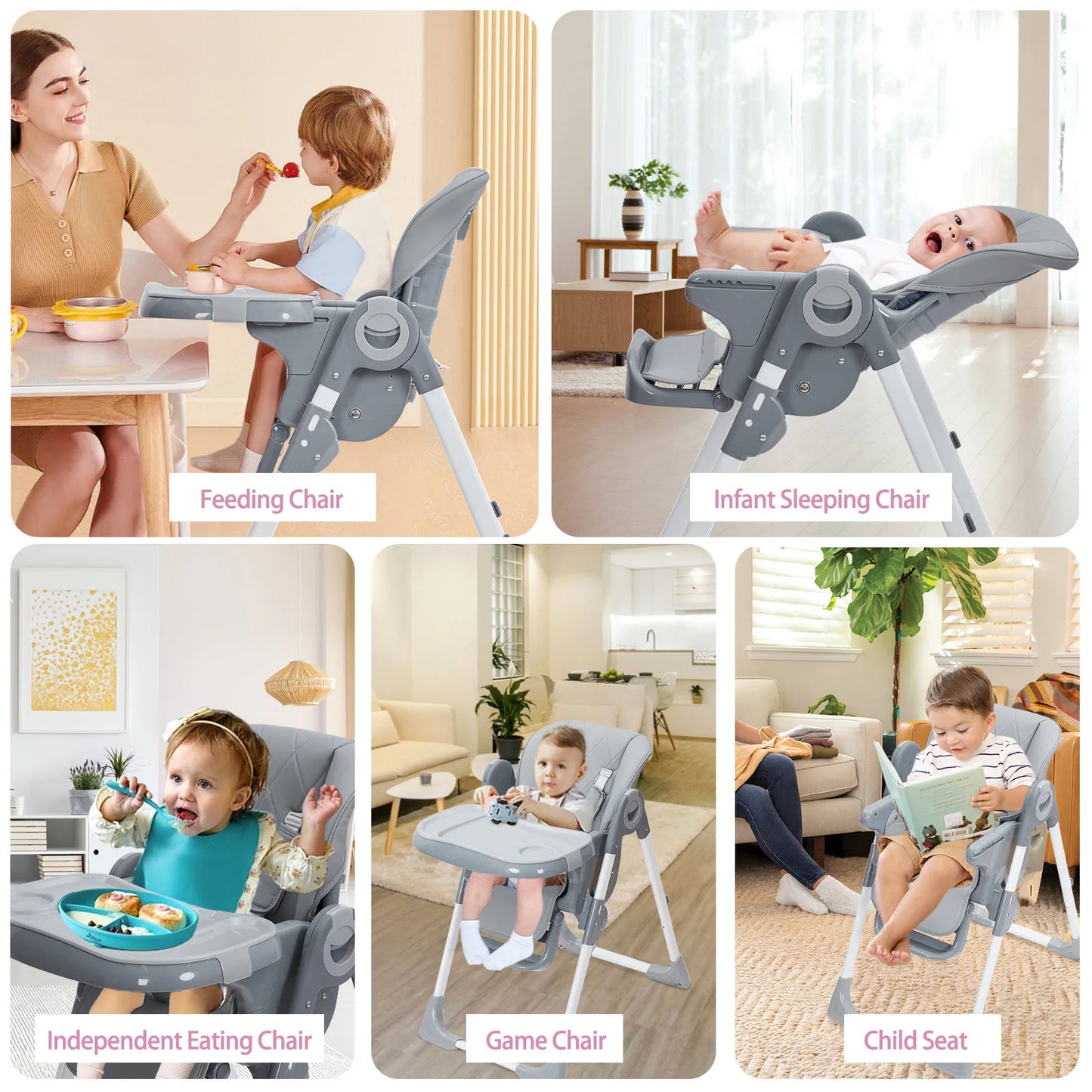 Adjustable Baby High Chair with Tray for Feeding Time