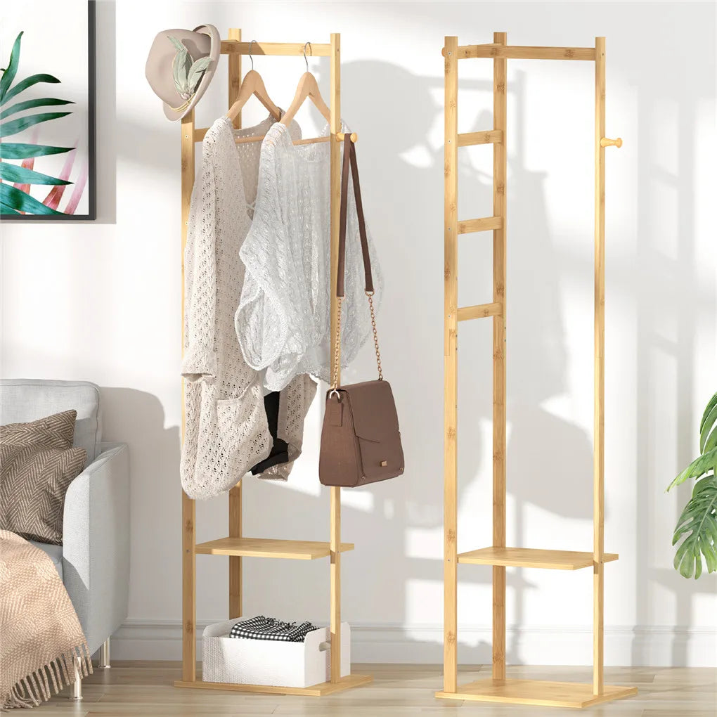 Entryway Corner Bamboo Clothing Rack