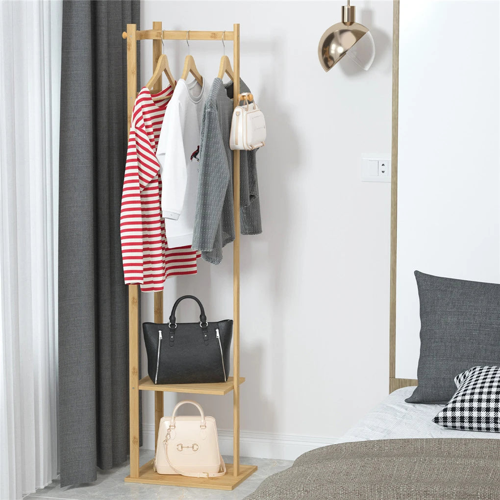 Entryway Corner Bamboo Clothing Rack