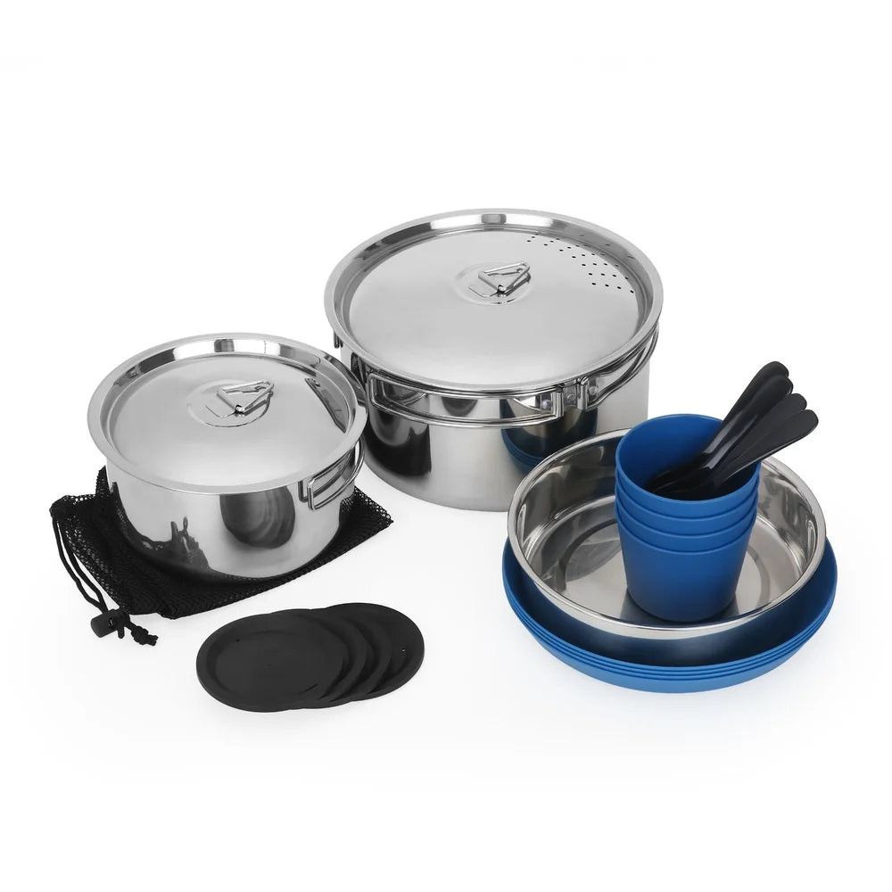 22 Piece Camping Cookware Set for Hiking & Outdoor Trips