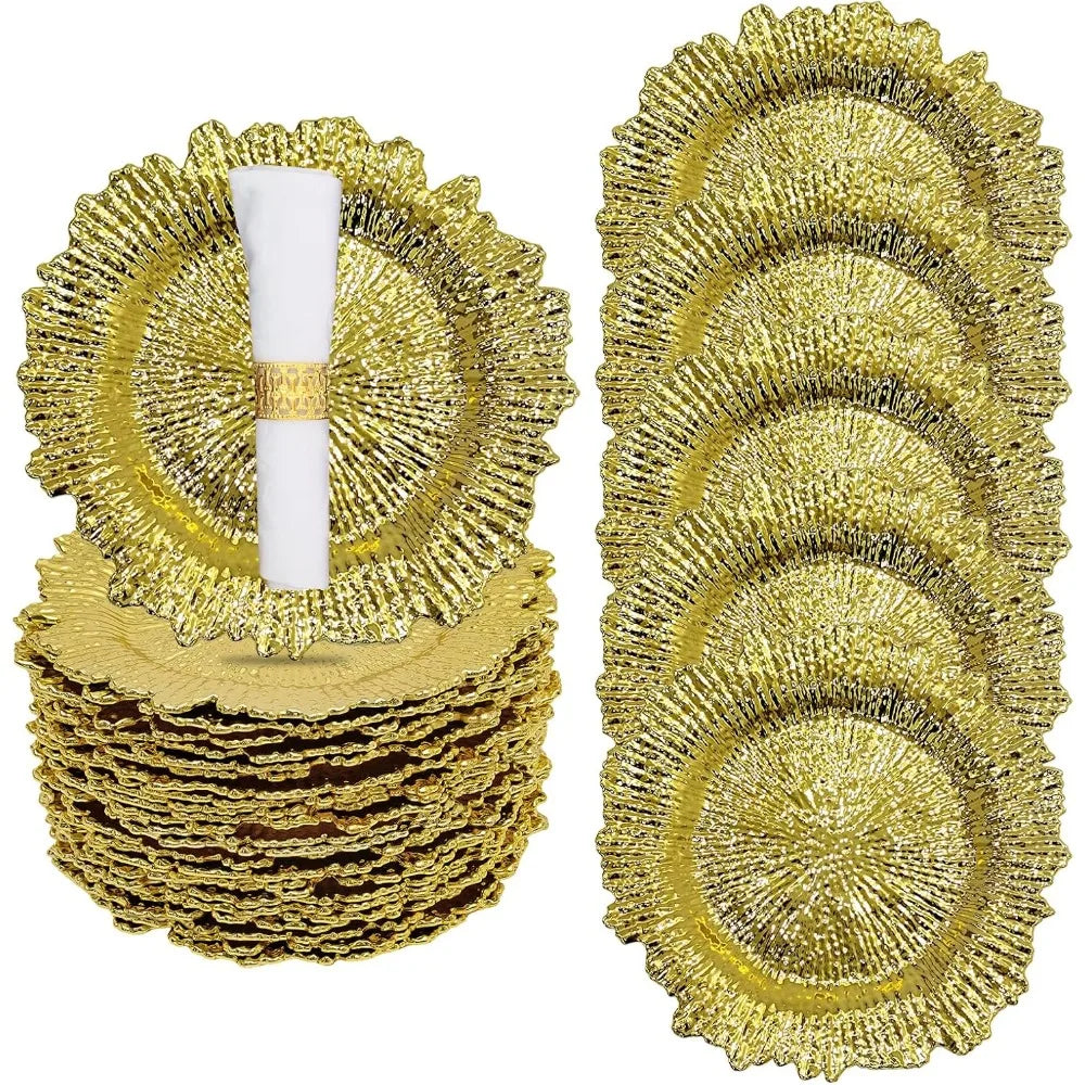 24-Pack Gold Plastic Plates for Elegant Party Serving
