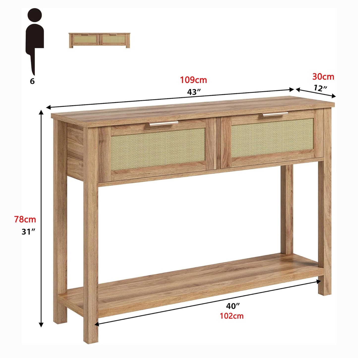 Entryway Table with Rattan Drawers