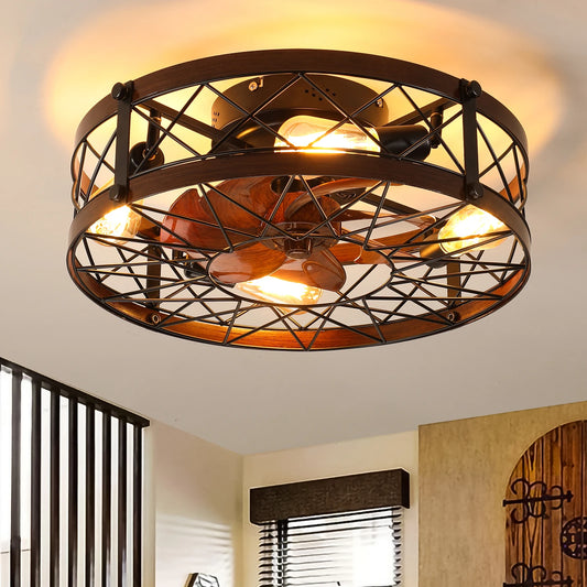 Caged Ceiling Fan with Light Fixture for Modern Homes