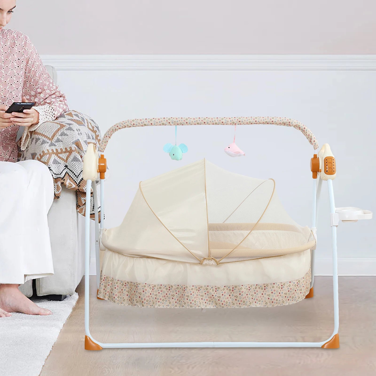 Electric Foldable Baby Cradle with Gentle Rocking Motion