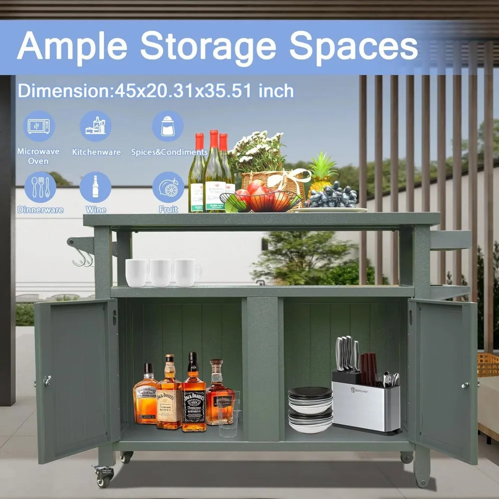Metal Outdoor Grill Table with Shelves & Prep Space